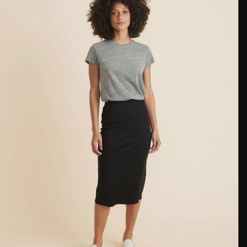 Marine Layer Lexi ribbed rib knit midi skirt black large pencil